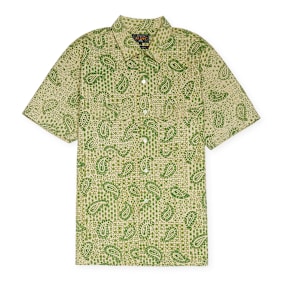 Beams Plus Open Collar Block Print Paisley grün