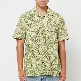 Beams Plus Open Collar Block Print Paisley grün