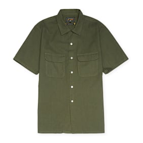 Beams Plus Open Collar Cotton Linen Panama Garment Dye green