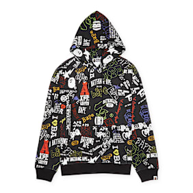 A Bathing Ape Hand Draw Pattern Shark Pullover Hoodie noir