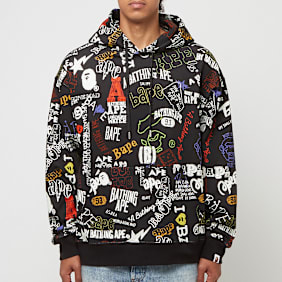 A Bathing Ape Hand Draw Pattern Shark Pullover Hoodie black