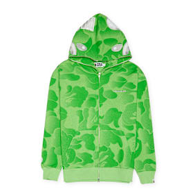 A Bathing Ape Ink Camo Shark Zip Hoodie green