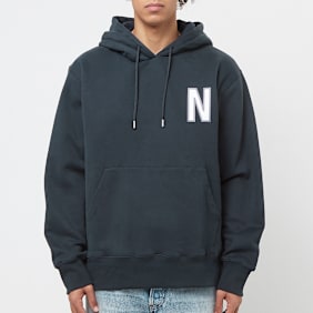Norse Projects Arne Relaxed Organic Brushed Fleece Large N Hoodie blue