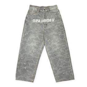 A Bathing Ape 1St Camo Destroyed Loose Fit 12Oz Denim Pants gris