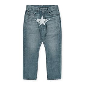 A Bathing Ape Fake Print Sta Loose Fit Denim Pants blauw