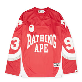 A Bathing Ape Line Camo Jacquard Logo Relaxed Fit Ice Hockey Jersey rouge