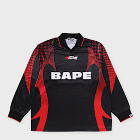 A Bathing Ape Ape Flame Monogram Jacquard Logo Football Jersey schwarz