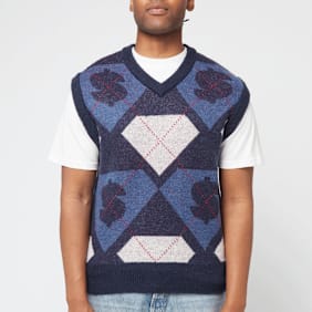 Billionaire Boys Club Diamonds & Dollars Argyle Knitted Vest blue