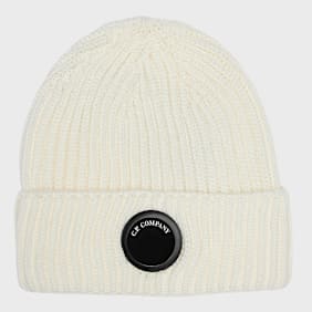 C. P. Company Extrafine Merino Wool Lens Beanie Weiß