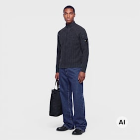 C. P. Company Knitwear Cardigan In Fleece Knit blau