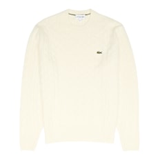 Lacoste Cable Knit Carded Wool Crew Neck Sweater beige