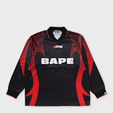 A Bathing Ape Ape Flame Monogram Jacquard Logo Football Jersey zwart