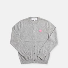 Comme des Garcons Play Round Neck Cardigan Pink Emblem grey