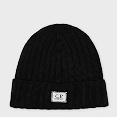 C. P. Company Extrafine Merino Wool Logo Beanie schwarz