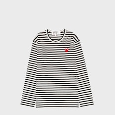 Comme des Garcons Play Play Red Heart Striped Long Sleeve T-Shirt zwart