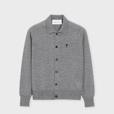 AMI PARIS Shirt Collar Cardigan Contrasted Ami De Coeur grijs