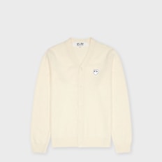 Comme des Garcons Play V-Neck Cardigan White Emblem beige