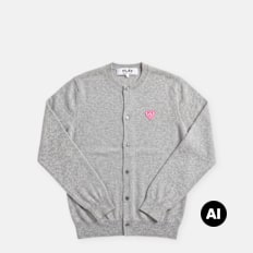 Comme des Garcons Play Round Neck Cardigan Pink Emblem grey