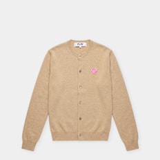 Comme des Garcons Play Round Neck Cardigan Pink Emblem beige