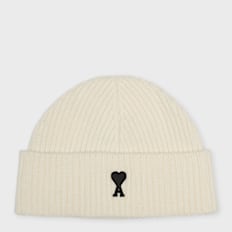AMI PARIS Beanie With Contrasted Ami De Coeur Beige