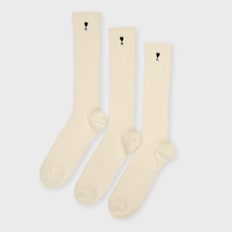 AMI PARIS Pack Three Ami De Coeur Embroidery Socks beige