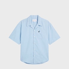 AMI PARIS Short Sleeve Boxy Shirt Shark Collar blau
