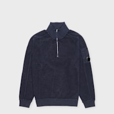 C. P. Company Sweatshirt Polo Collar Brushed Blau