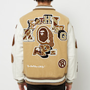 Buy A Bathing Ape Multi Motif Varsity Jacket in beige