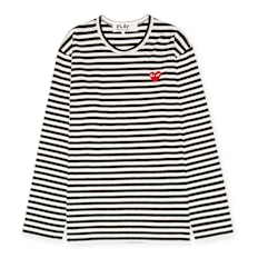 Comme des Garcons Play Play Red Heart Striped Long Sleeve T-Shirt zwart