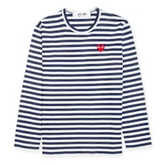Comme des Garcons Play Play Red Heart Striped Long Sleeve T-Shirt blue