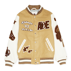 A Bathing Ape Multi Motif Varsity Jacket beige