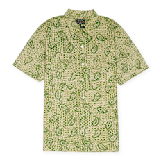 Beams Plus Open Collar Block Print Paisley grün
