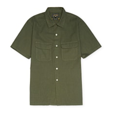 Beams Plus Open Collar Cotton Linen Panama Garment Dye green