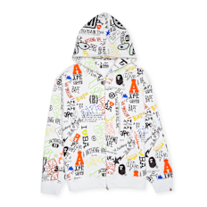 A Bathing Ape Hand Draw Pattern Shark Zip Hoodie  M weiß