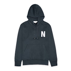 Norse Projects Arne Relaxed Organic Brushed Fleece Large N Hoodie blauw