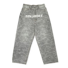 A Bathing Ape 1St Camo Destroyed Loose Fit 12Oz Denim Pants grey