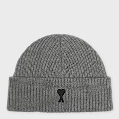 AMI PARIS Beanie With Contrasted Ami De Coeur grey