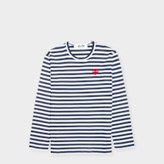 Comme des Garcons Play&nbsp; Play Red Heart Striped Long Sleeve T-Shirt bleu