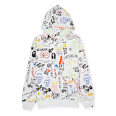 A Bathing Ape Hand Draw Pattern Shark Pullover Hoodie multicolor